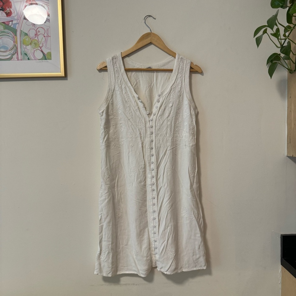 Embroidered White Tank Dress